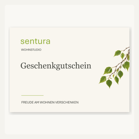 entura Geschenkgutschein als Klappkarte mit Birkenzweig in dezenten Grün- und Cremetönen
