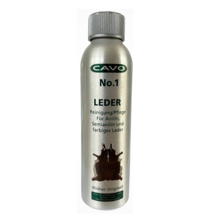 CAVO No.1 Leder - früher CAVO Lederpflege Original - 250ml Alu-Flasche silberfarben mit grünem CAVO Firmenlogo