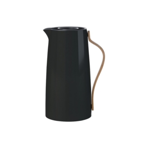 Emma Isolierkanne Kaffee - Schwarz - von Stelton mit geschwungenem Buchenholzgriff
