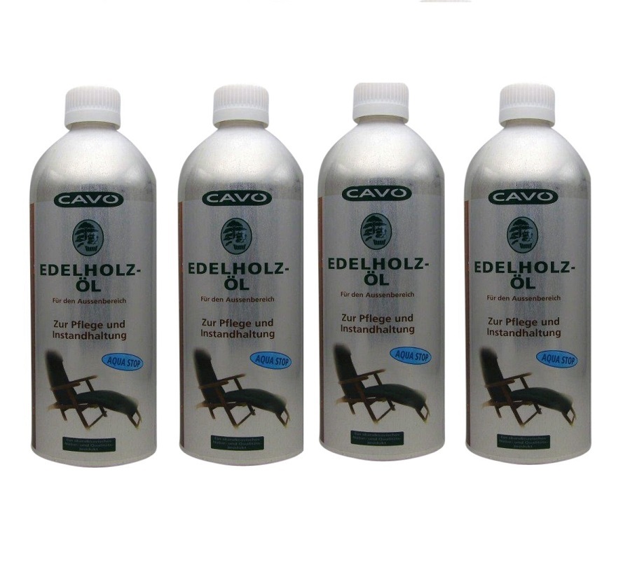 CAVO Edelholzöl für den Außenbereich 4er-Pack (4 silberfarbenen 1-Liter-Flaschen)