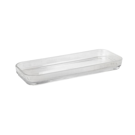 Stelton Pilastro Servierplatte L 36 cm aus klarem geriffeltem Glas – X-532